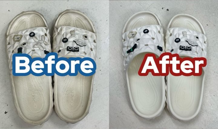 White Crocs Echo, before and after