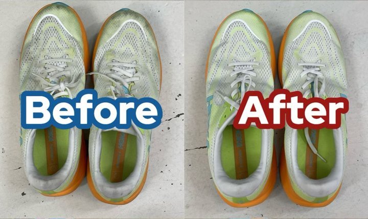 Lime sneakers before and after cleaning