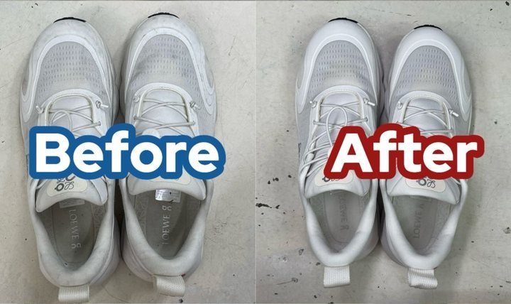 White Loewe runners, before and after