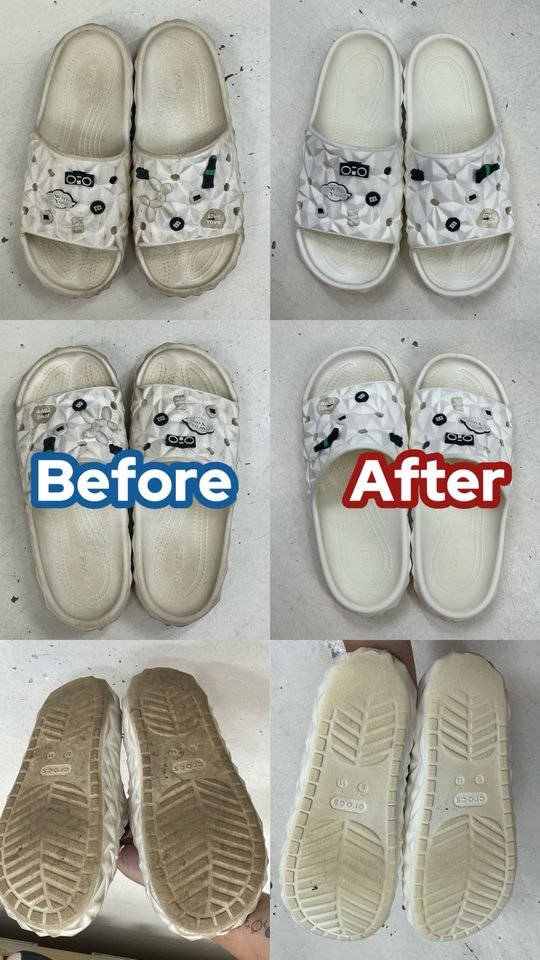 White Crocs before and after cleaning