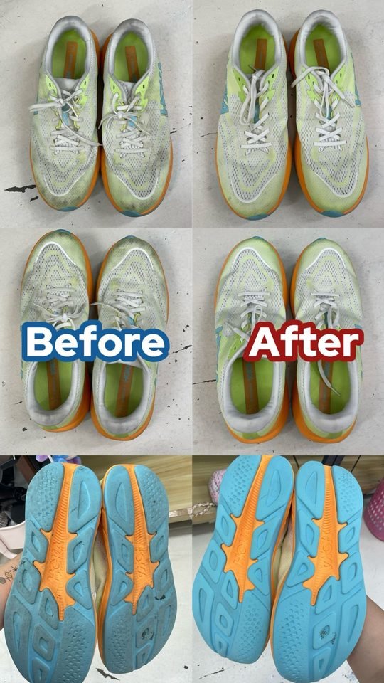 Lime sneakers before and after cleaning